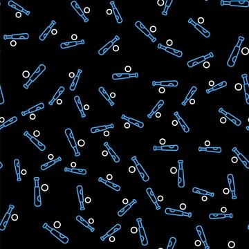 Line Baseball bat with ball icon isolated seamless pattern on black background Stock Illustration
