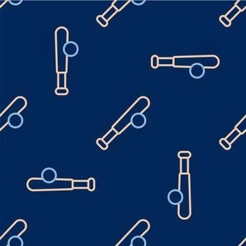 Line Baseball bat with ball icon isolated seamless pattern on blue background 스톡 일러스트
