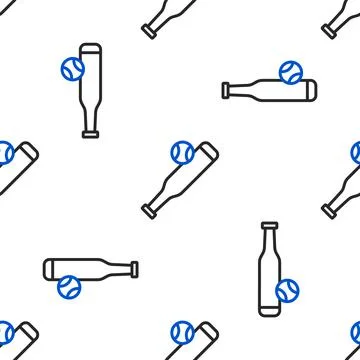 Line Baseball bat with ball icon isolated seamless pattern on white background Stock Illustration