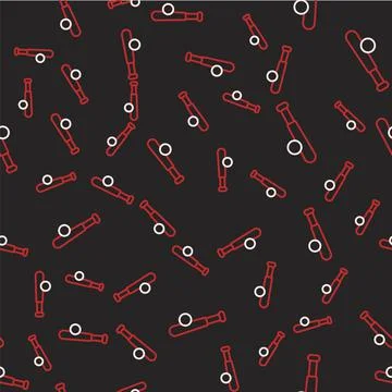 Line Baseball bat with ball icon isolated seamless pattern on black backgroun Illustrazione stock