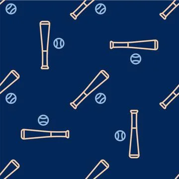 Line Baseball bat with ball icon isolated seamless pattern on blue background Stock Illustration