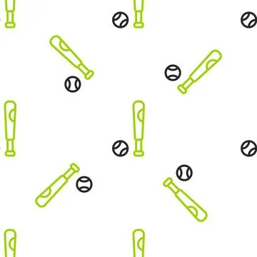 Line Baseball bat with ball icon isolated seamless pattern on white backgro.. イラスト素材