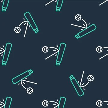 Line Baseball bat with ball icon isolated seamless pattern on black backgro.. Stockillustratie