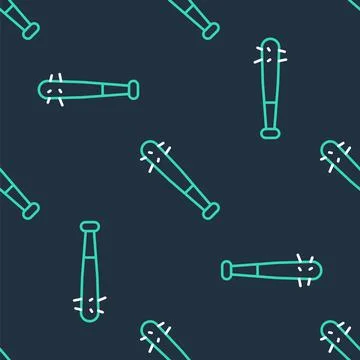 Line Baseball bat with nails icon isolated seamless pattern on black background Stockillustratie
