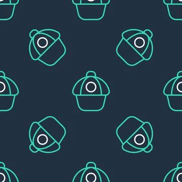 Line Baseball cap icon isolated seamless pattern on black background. Sport イラスト素材