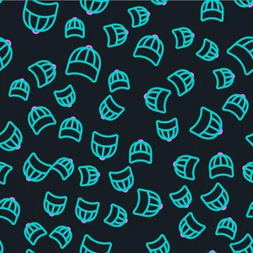 Line Baseball cap icon isolated seamless pattern on black background. Sport イラスト素材