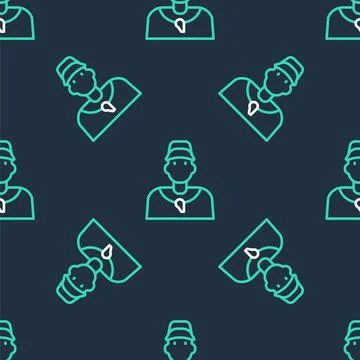 Line Baseball coach icon isolated seamless pattern on black background. Vector 스톡 일러스트