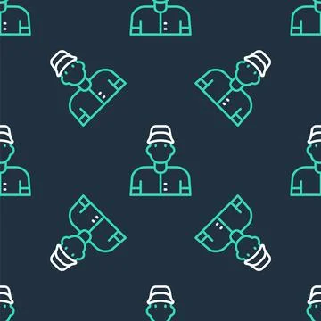 Line Baseball player icon isolated seamless pattern on black background. Vector Stock Illustration