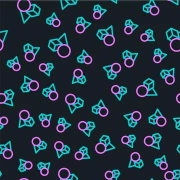 Line Basic geometric shapes icon isolated seamless pattern on black background Stock Illustration