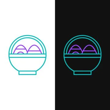 Line Basket with easter eggs icon isolated on white and black background. Happy 스톡 일러스트