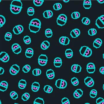 Line Basket with easter eggs icon isolated seamless pattern on black background Illustrazione stock