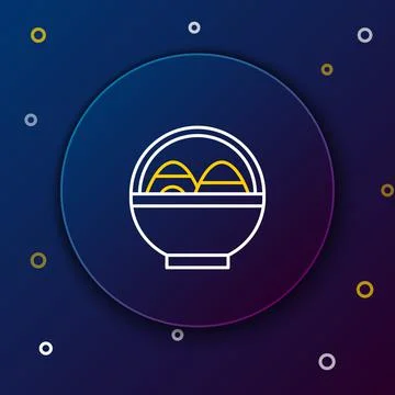 Line Basket with easter eggs icon isolated on blue background. Happy Easter Illustrazione stock