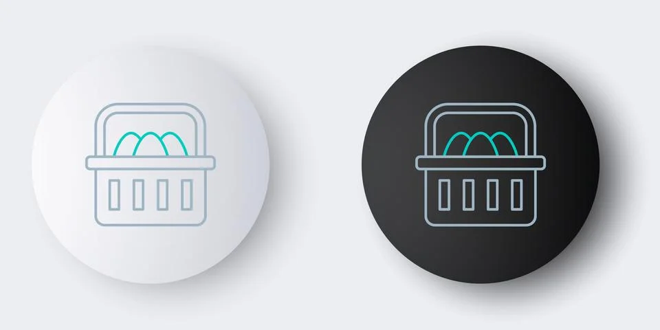Line Basket with easter eggs icon isolated on grey background. Happy Easter Illustrazione stock