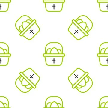 Line Basket with easter eggs icon isolated seamless pattern on white background イラスト素材
