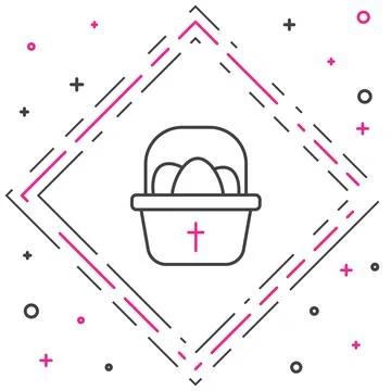 Line Basket with easter eggs icon isolated on white background. Happy Easter Illustrazione stock