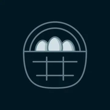 Line Basket with easter eggs icon isolated on black background. Happy Easte.. Stock Illustration