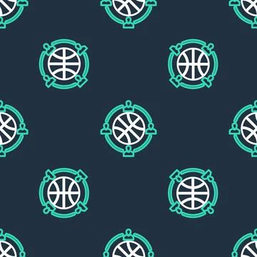 Line Basketball match on tv program icon isolated seamless pattern on black イラスト素材