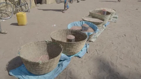 Line of baskets full of dried food Stock Footage 341342683