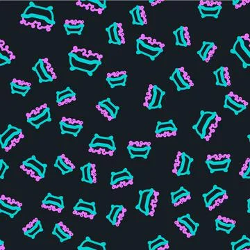 Line Bathtub with foam bubbles inside icon isolated seamless pattern on black Illustrazione stock