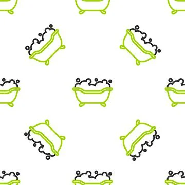 Line Bathtub with foam bubbles inside icon isolated seamless pattern on white Stock Illustration