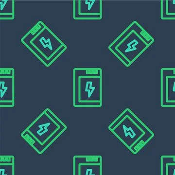 Line Battery for camera icon isolated seamless pattern on blue background Stockillustratie