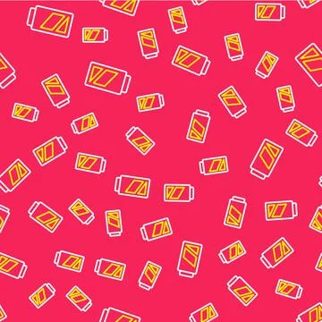Line Battery for camera icon isolated seamless pattern on red background Illustrazione stock