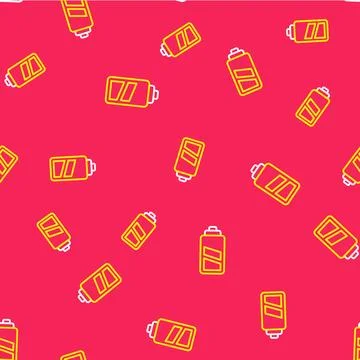 Line Battery for camera icon isolated seamless pattern on red background Stock Illustration