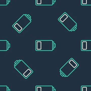 Line Battery charge level indicator icon isolated seamless pattern on black Stock Illustration