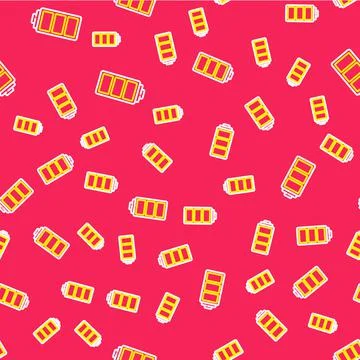 Line Battery charge level indicator icon isolated seamless pattern on red Stock Illustration