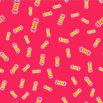 Line Battery charge level indicator icon isolated seamless pattern on red Stock Illustration