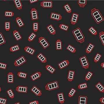 Line Battery charge level indicator icon isolated seamless pattern on black Stock Illustration