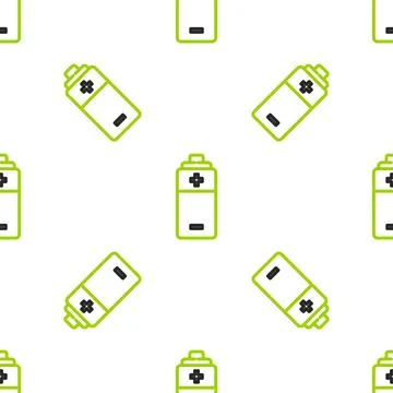 Line Battery icon isolated seamless pattern on white background. Lightning bolt Illustrazione stock