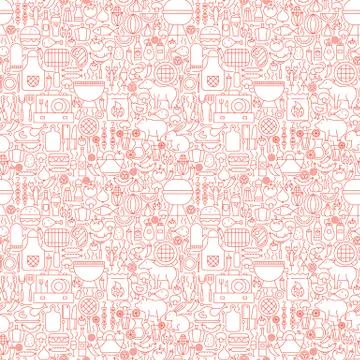 Line BBQ White Seamless Pattern Illustrazione stock