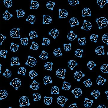 Line Bear head icon isolated seamless pattern on black background. Vector Illustrazione stock