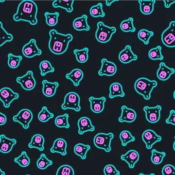 Line Bear head icon isolated seamless pattern on black background. Vector Stock Illustration