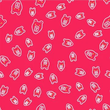 Line Bear head icon isolated seamless pattern on red background. Vector Stock Illustration