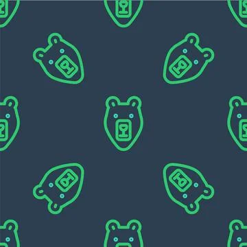 Line Bear head icon isolated seamless pattern on blue background.  Vector Stock Illustration