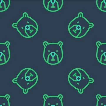 Line Bear head icon isolated seamless pattern on blue background.  Vector Stock Illustration