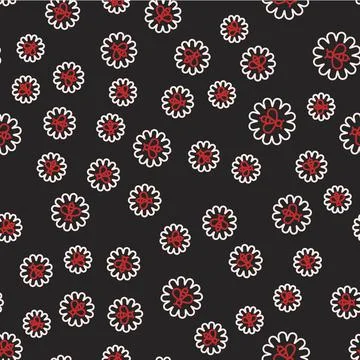 Line Bee on flower icon isolated seamless pattern on black background. Sweet Stock Illustration