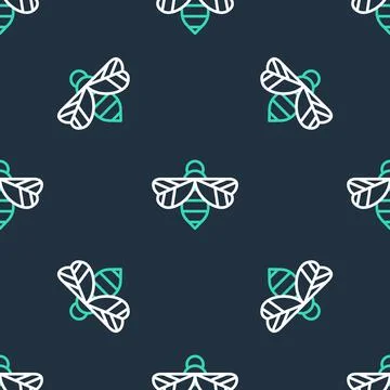 Line Bee icon isolated seamless pattern on black background. Sweet natural food 스톡 일러스트