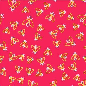 Line Bee icon isolated seamless pattern on red background. Sweet natural food イラスト素材
