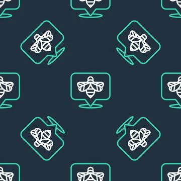 Line Bee icon isolated seamless pattern on black background. Sweet natural food 스톡 일러스트