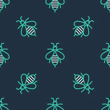 Line Bee icon isolated seamless pattern on black background. Sweet natural fo イラスト素材