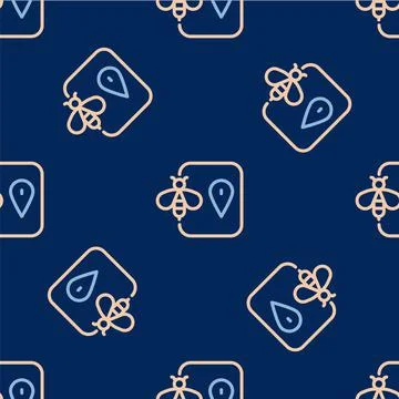 Line Bee location map pin pointer icon isolated seamless pattern on blue 스톡 일러스트