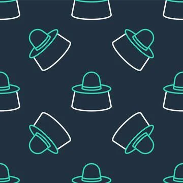Line Beekeeper with protect hat icon isolated seamless pattern on black Stock Illustration
