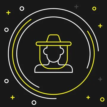 Line Beekeeper with protect hat icon isolated on black background. Special Stock Illustration