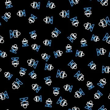 Line Beekeeper with protect hat icon isolated seamless pattern on black Stock Illustration