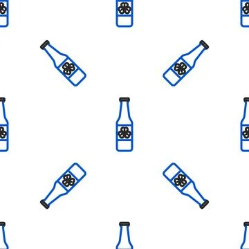 Line Beer bottle with four leaf clover icon isolated seamless pattern on white Stock Illustration