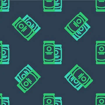 Line Beer can icon isolated seamless pattern on blue background. Vector Stock Illustration