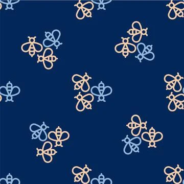 Line Bees icon isolated seamless pattern on blue background. Sweet natural fo Stock Illustration